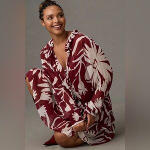 by Anthropologie The Marais Printed Chiffon Mini Dress Burgundy Floral Small. 21